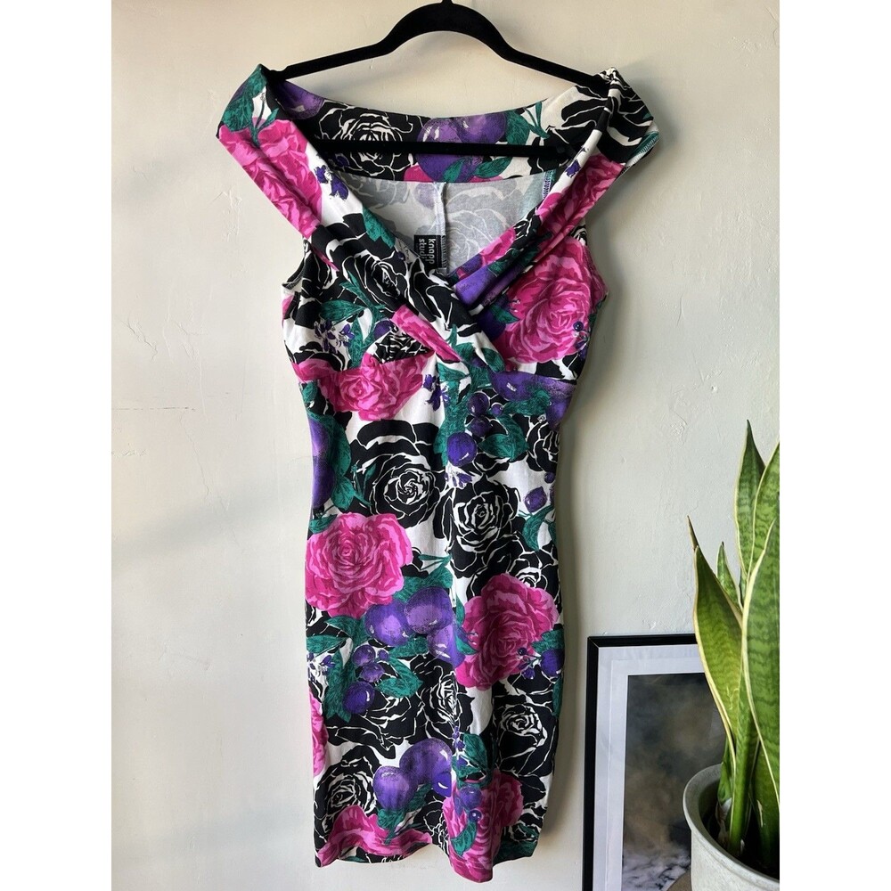Knapp Studio S Multicolor Floral Sheath Dress Off Shoulder Knee Length